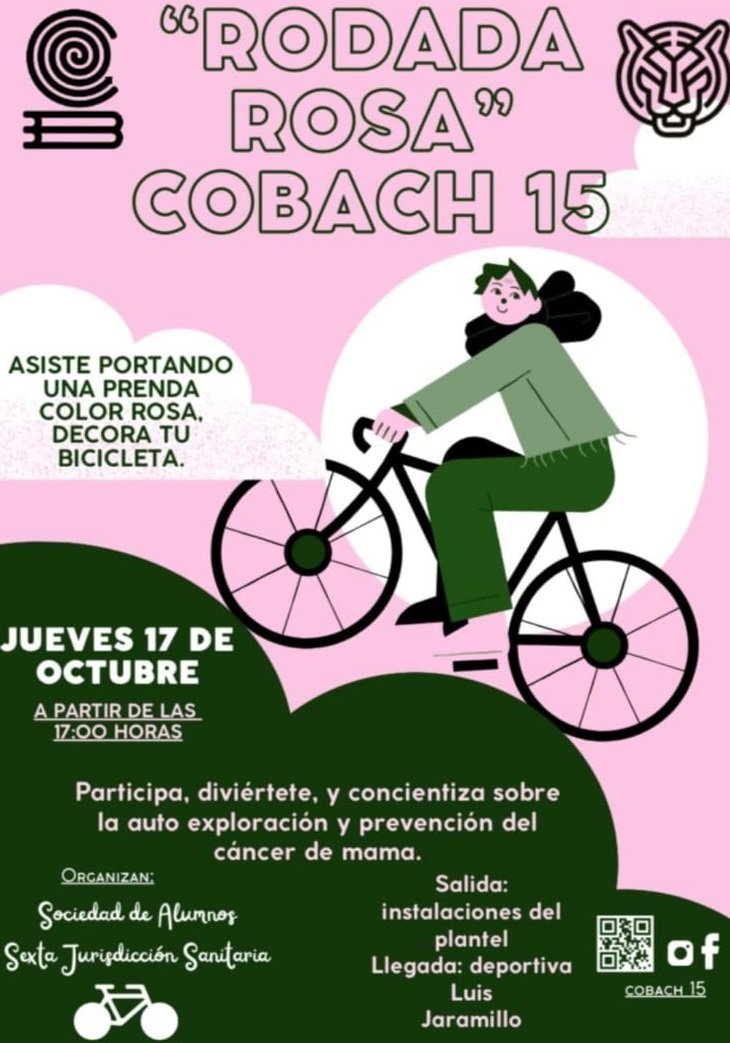 Bachilleres plantel 15 pedalean sumándose a la lucha contra el cáncer de mama.