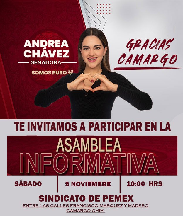 La Senadora Andrea Chávez realizará una jornada completa en Camargo y San Francisco de Conchos este sábado