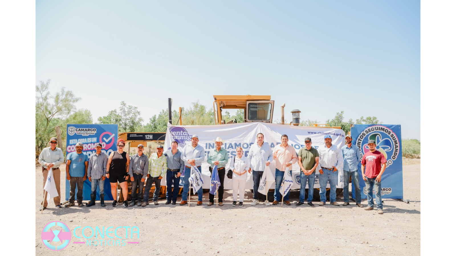Gobierno municipal y estatal arrancan rehabilitación de caminos rurales y saca cosecha en Camargo