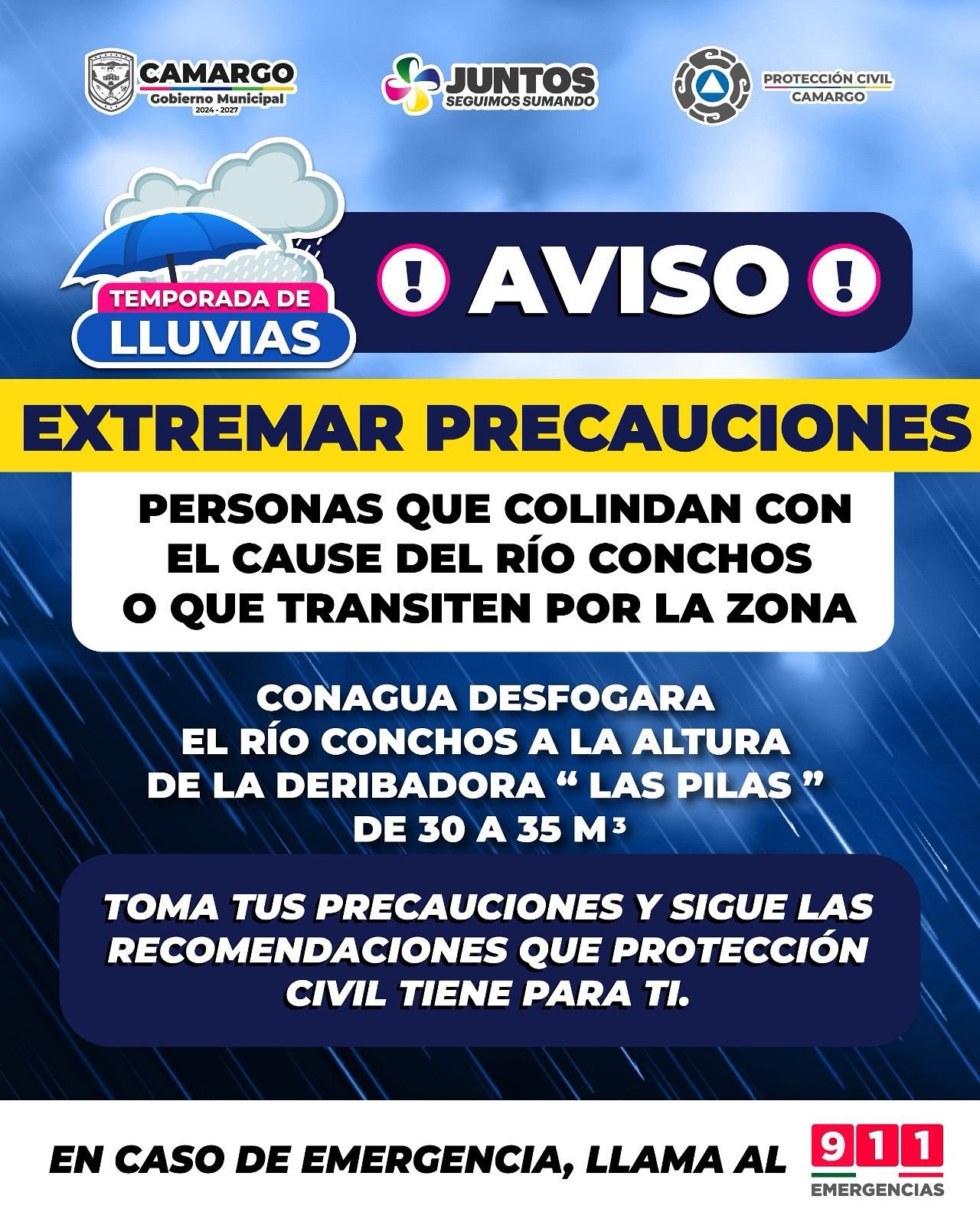 CONAGUA realizará desfogues en el río Conchos a la altura de “Las Pilas”: se recomienda extremar precauciones