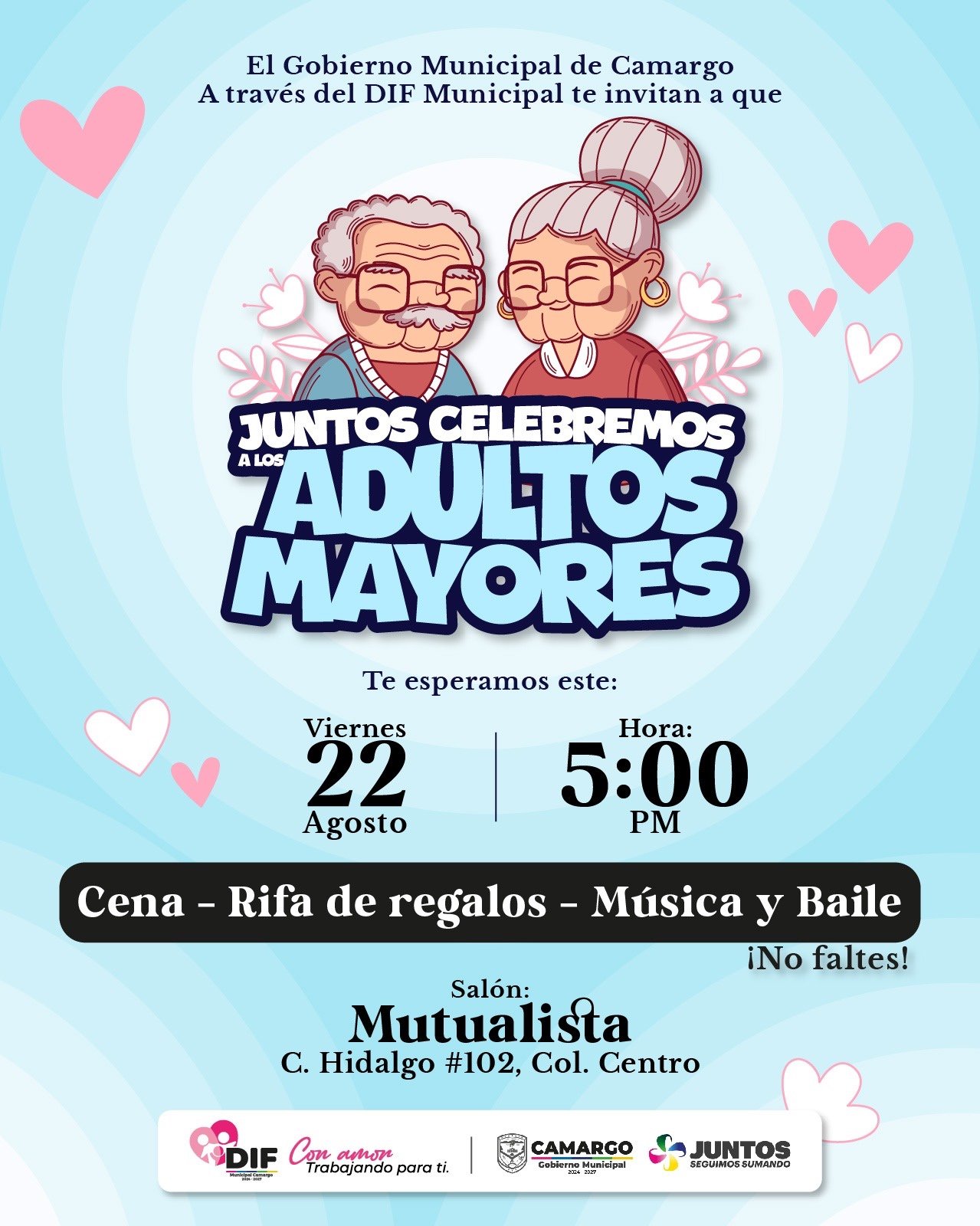 Municipio y DIF Municipal invitan: “Juntos celebremos a los adultos mayores” – Este viernes a las 5:00 PM en el Salón Mutualista en Camargo