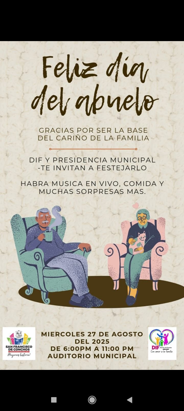 Celebrarán el Día del Abuelo en San Francisco de Conchos este miércoles 27 de agosto; música, comida y sorpresas