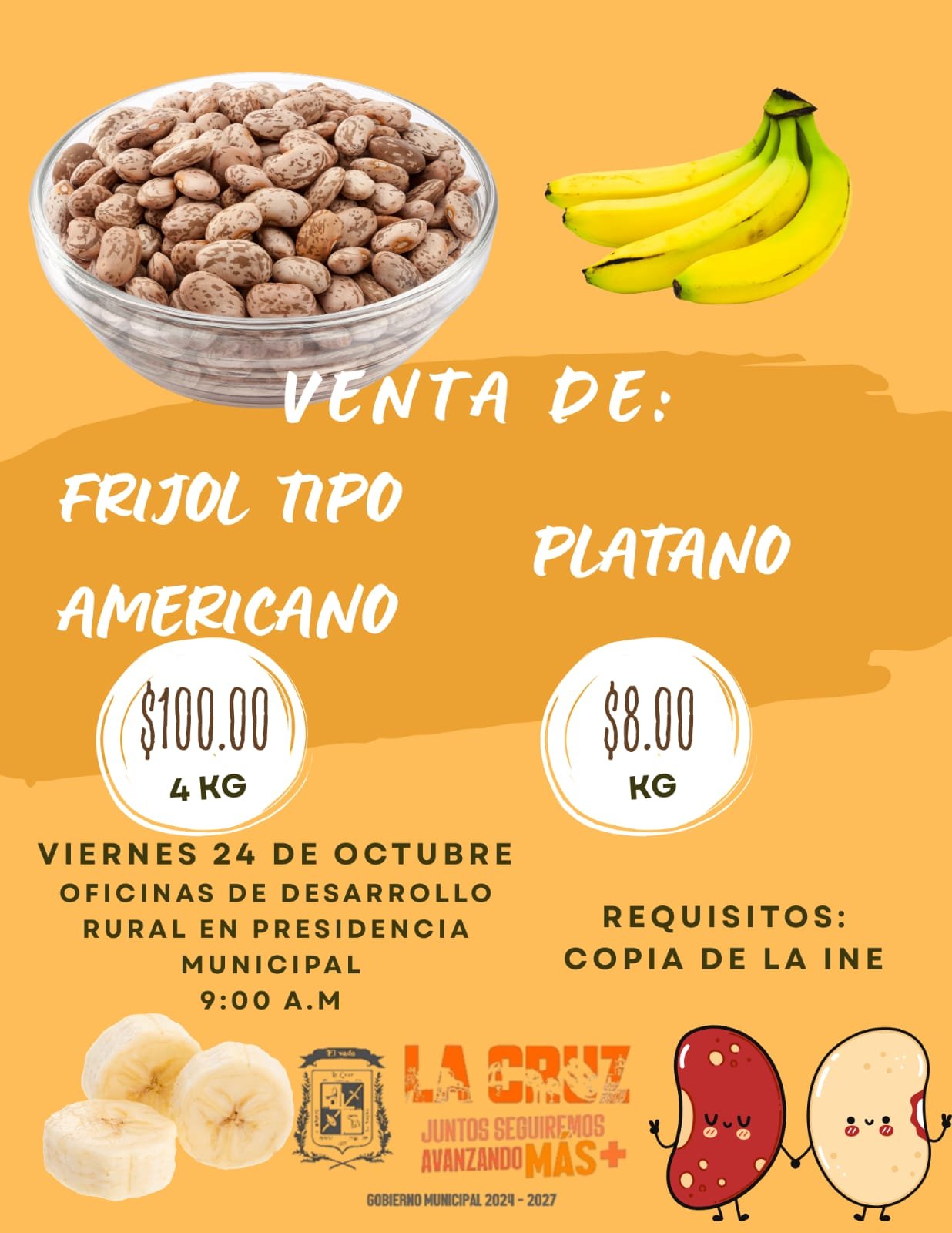 Mañana en La Cruz venta de frijol y plátano a precio subsidiado