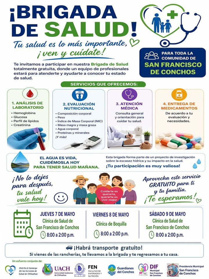 Reiteran invitación a Brigada de Salud gratuita en San Francisco de Conchos; habrá atención y transporte para comunidades rurales