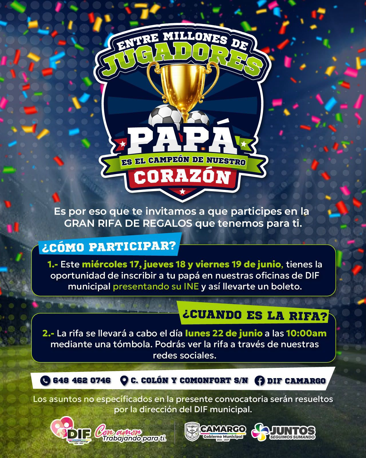 Gobierno Municipal y DIF de Camargo invita a participar en la gran rifa por el Día del Padre.