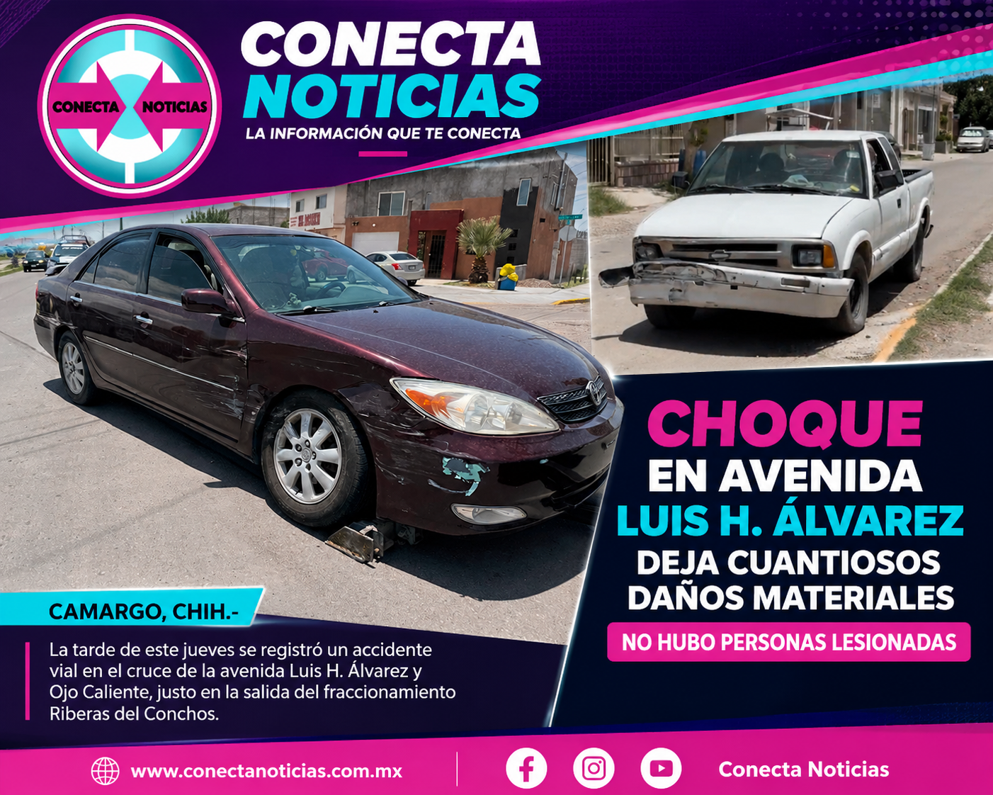 Choque en la avenida Luis H. Álvarez deja cuantiosos daños materiales; no hubo personas lesionadas