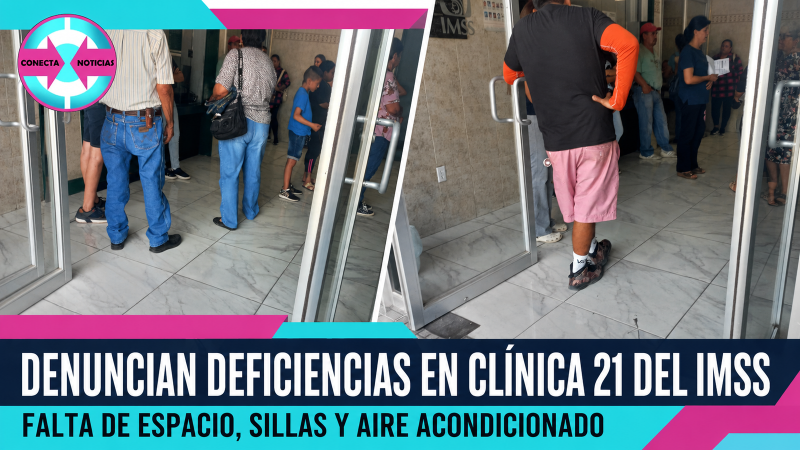 Derechohabientes denuncian falta de espacio, sillas y aire acondicionado en la Clínica 21 del IMSS