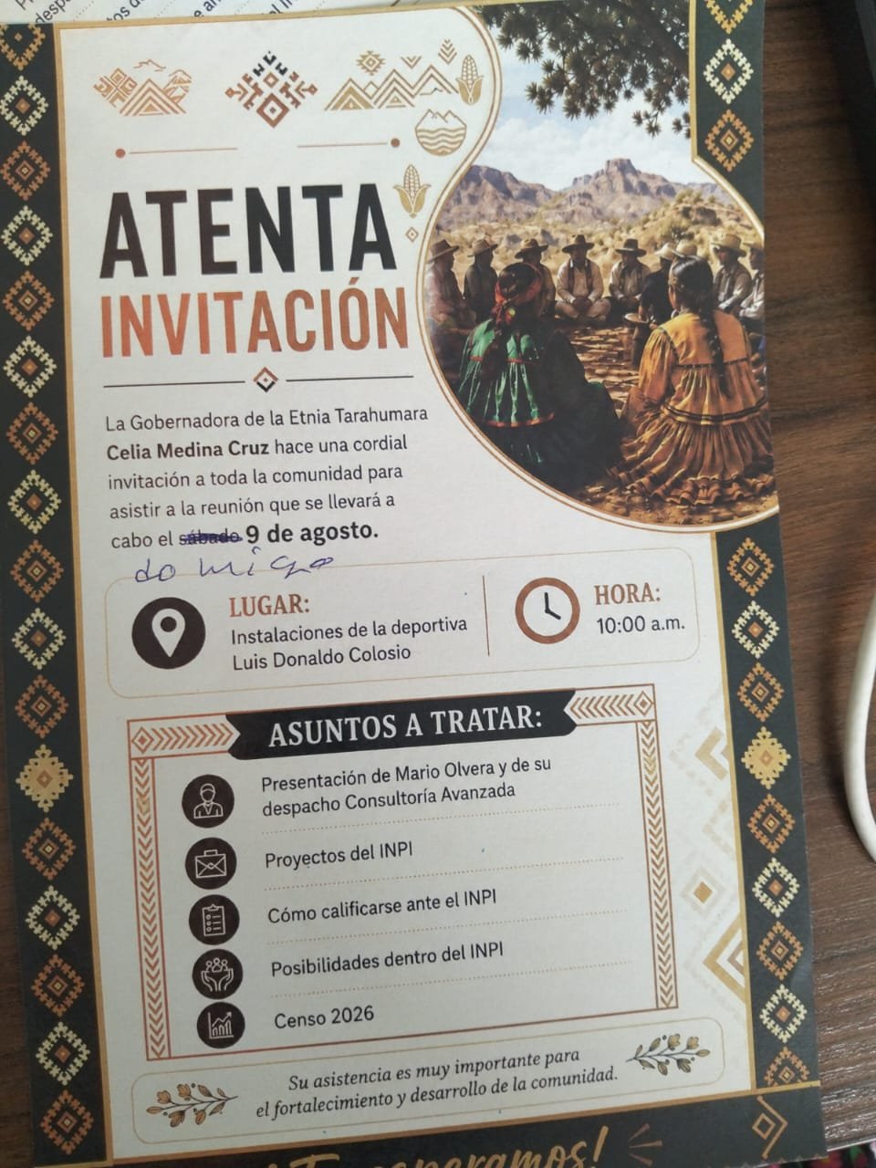 Convocan a reunión informativa urgente a la comunidad indígena de Camargo y la región