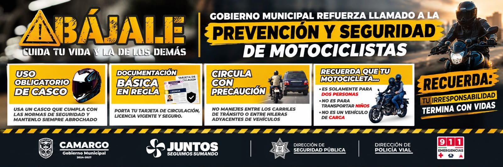 Gobierno Municipal de Camargo refuerza llamado a la prevención y seguridad de motociclistas
