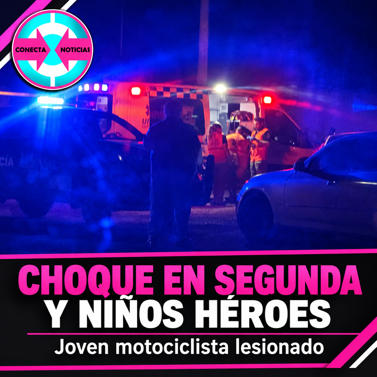 Camargo, Chih.— 26 de septiembre del 2026. Un joven motociclista, de aproximadamente 18 a 20 años, resultó lesionado tras un choque con un automóvil Chevrolet Beat rojo en el cruce de las calles Segunda y Niños Héroes.