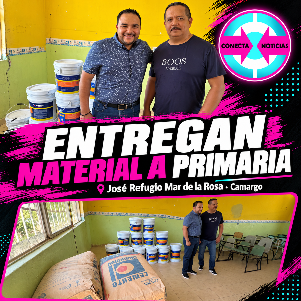 Entregan material a la primaria José Refugio Mar de la Rosa; anuncian más obras en escuelas de Camargo