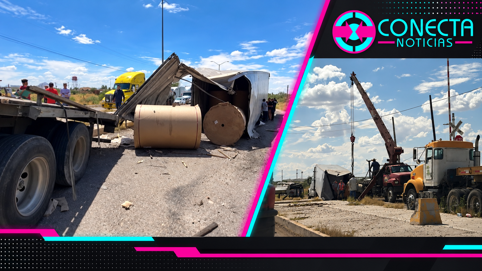En Camargo: Tráiler intenta ganarle el paso al tren y resulta dañado en cruce ferroviario de Los Silos