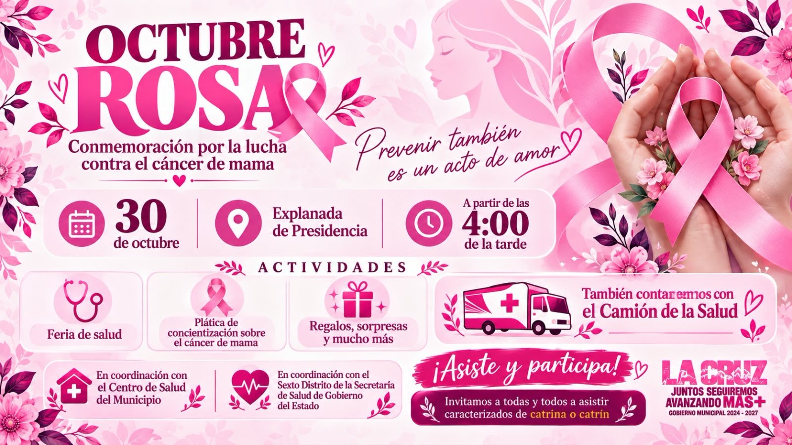 Hoy en La Cruz Feria de Salud y actividades de concientización sobre el cáncer de mama