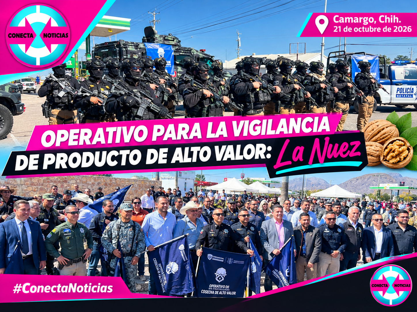 ARRANCA EN CAMARGO OPERATIVO DE SEGURIDAD PARA PROTEGER LA COSECHA DE NUEZ 🌰🚔